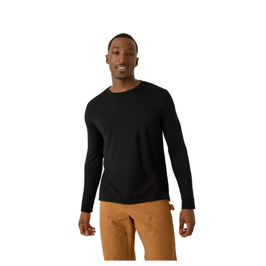 Men's Merino Wool Blend Crew Neck Long Sleeve T-Shirt - Sport Workout Hold