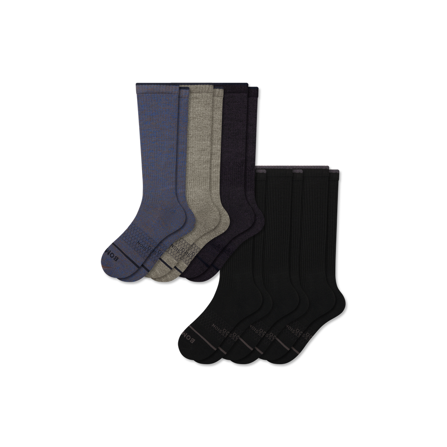 Men's Merino Wool Blend Everyday Compression Knee High Sock 6-Pack (15-20mmHg) - Dynamic Motion Control