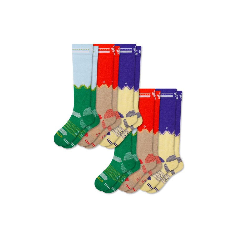 Youth Full-Cushion Merino Wool Blend Ski & Snowboard Sock 6-Pack - Easy Travel Cushion