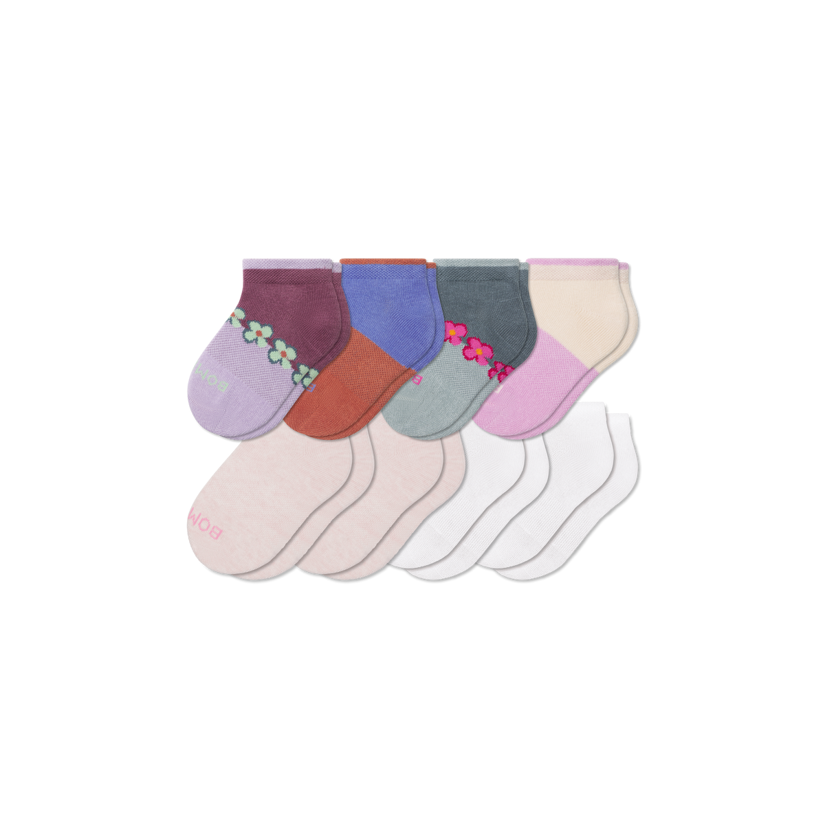 Junior Lightweight Ankle Sock 8-Pack - Purple Surf Pink Mix L