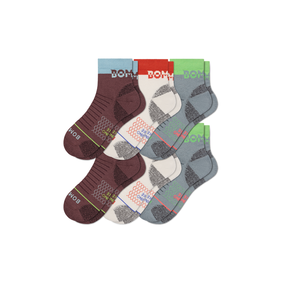 Men's Merino Wool Blend Hiking Quarter Sock 6-Pack - Trail Ankle Rotation
